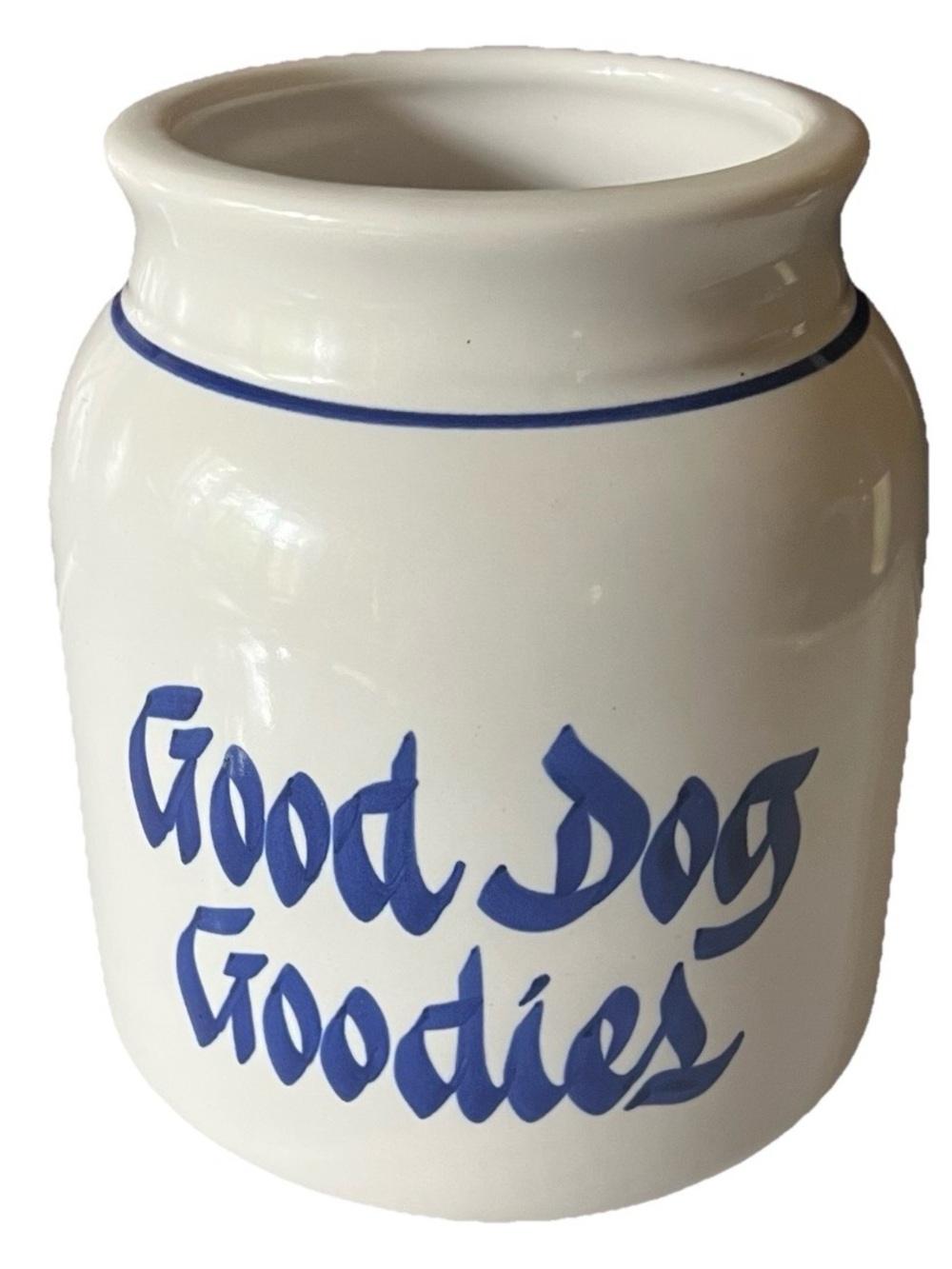 Vintage Clay Stoneware Porcelain Ceramic Good Dog Goodies Treat Snack Container